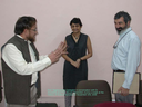 Professor Raghavendra Gadagkar in conversation with Dr.Anuradha and professor Bruce Lewenstein during a break at the History of Science Seminar on November 2nd, 2009