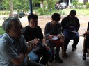 Stephen Chan ( Lignan University), Sung Kyung Kim ( Sungkonghoe University) and Daniel Goh ( National University of Singapore) and Nandini Lakshmikantha interacting with director B.Suresha as part of a field trip organised for participants of the cluster meeting