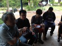 Stephen Chan ( Lignan University), Sung Kyung Kim ( Sungkonghoe University) and Daniel Goh ( National University of Singapore) and Nandini Lakshmikantha interacting with director B.Suresha as part of a field trip organised for participants of the cluster meeting