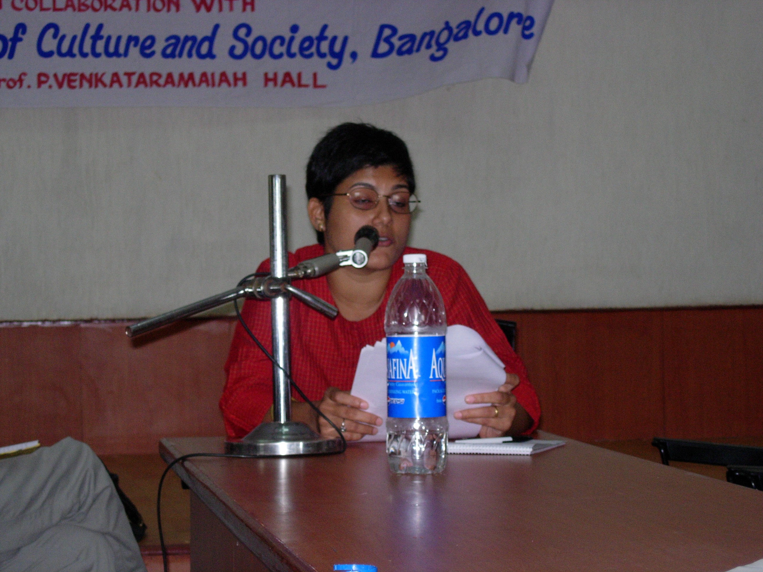 Rochelle Pinto speaking in the Kuvempu University Regions Conference (2005)