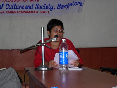 Rochelle Pinto speaking in the Kuvempu University Regions Conference (2005)